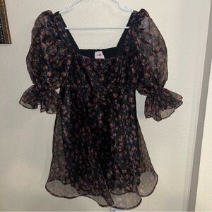 Buddy Love Puffy Sleeve Mini Floral Dress Size X-Small